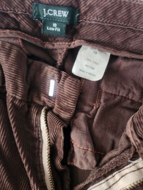 J. Crew Brown Corduroy Low-Rise Pants,Size 10